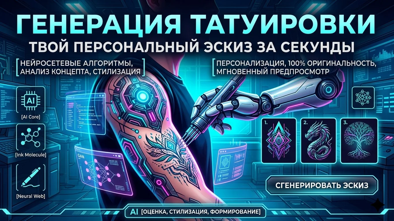 Качественная генерация эскиза татуировки (загрузи часть тела)
